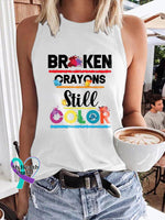 Depression Awareness Suicidie Prevention Broken Crayons Still Color Print Tank Top White / S