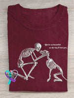 Dog And Human Skull You’re As Beautiful The Day I Lost You Art Print Design T-Shirt Maroon / S