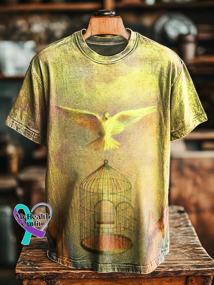 Dove of Peace Printed Casual Round Neck Short Sleeve T-Shirt Multicolor / S