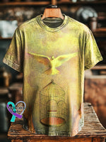 Dove of Peace Printed Casual Round Neck Short Sleeve T-Shirt Multicolor / S