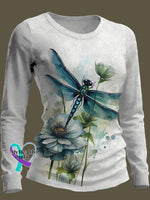 Dragonfly Art Print Casual Long Sleeve Sweatshirt Multicolor / S