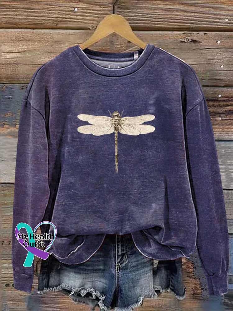 Dragonfly Art Print Casual Sweatshirt Multicolor / S