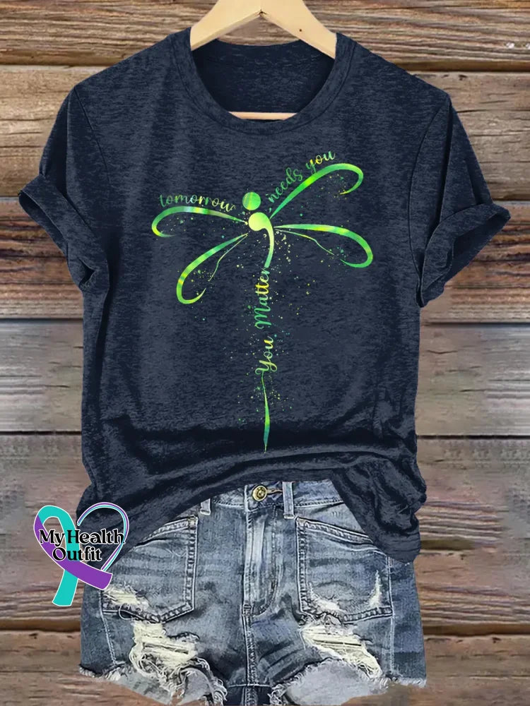 Dragonfly Tomorrow Needs You Mental Health Awareness You Matter T-shirt Blue / S