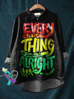 Every Little Thing Is Gonna Be Alright Art Print Casual Cotton And Linen Shirt Black / S