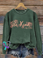 Everything Be Kind Print Casual Sweatshirt Green / S
