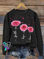 Faith Hope Love Breast Cancer Awareness Print Casual Sweatshirt Black / S