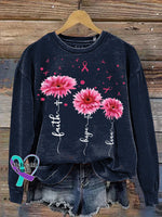 Faith Hope Love Breast Cancer Awareness Print Casual Sweatshirt Blue / S