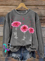 Faith Hope Love Breast Cancer Awareness Print Casual Sweatshirt Grey / S