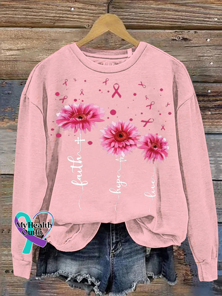 Faith Hope Love Breast Cancer Awareness Print Casual Sweatshirt LightPink / S