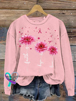 Faith Hope Love Breast Cancer Awareness Print Casual Sweatshirt LightPink / S
