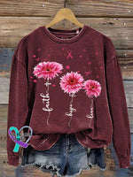 Faith Hope Love Breast Cancer Awareness Print Casual Sweatshirt Red / S