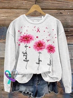 Faith Hope Love Breast Cancer Awareness Print Casual Sweatshirt White / S