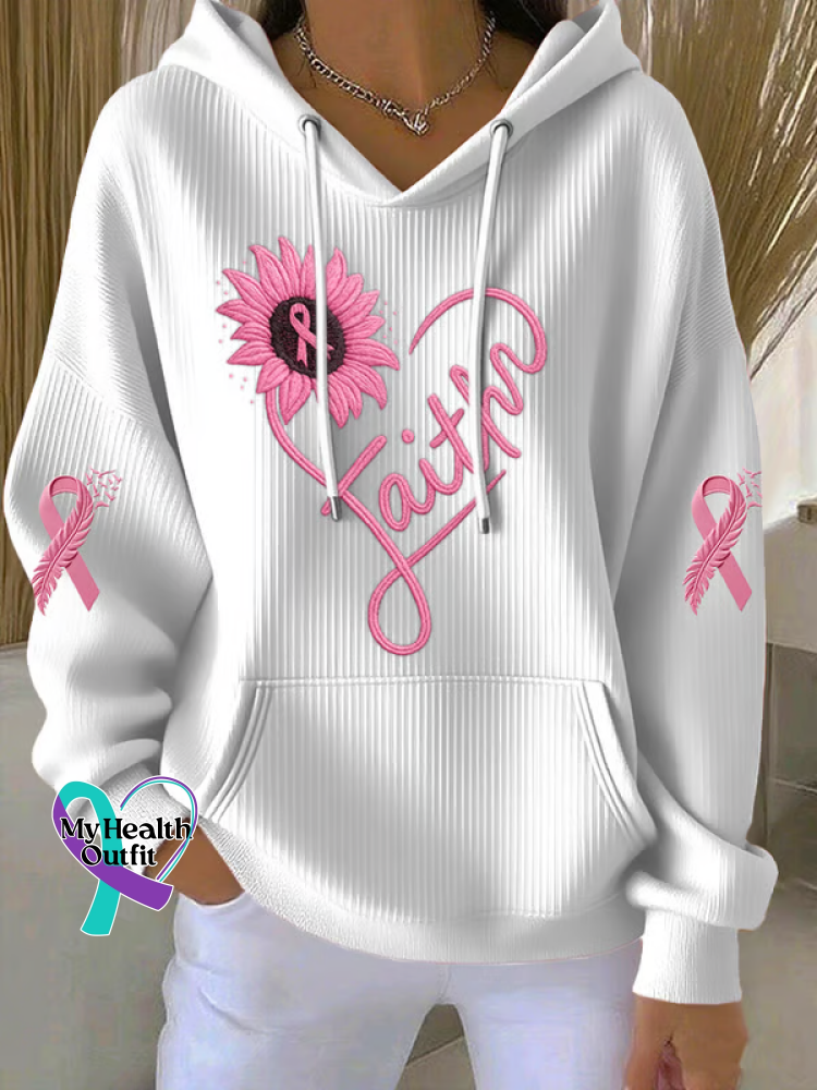 Faith Pink Ribbon Breast Cancer Awareness Casual Hoodie Sweatshirt White / S