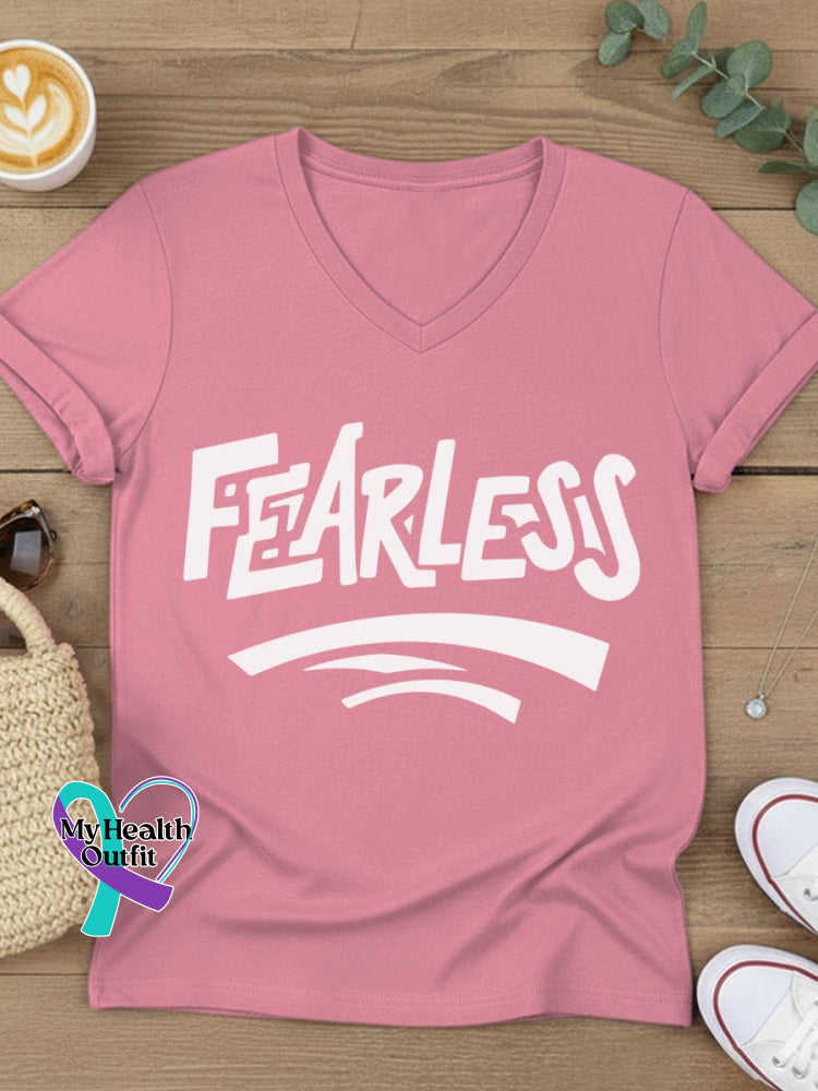 Fearless Art V-neck Casual T-Shirt Pink / S