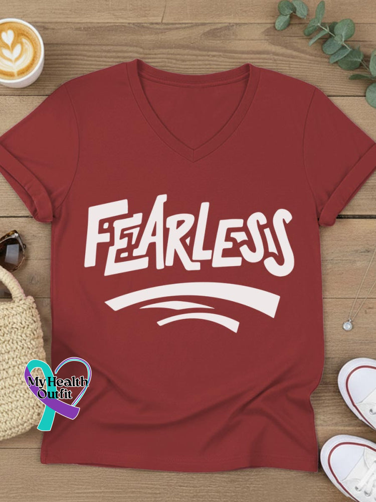 Fearless Art V-neck Casual T-Shirt Red / S