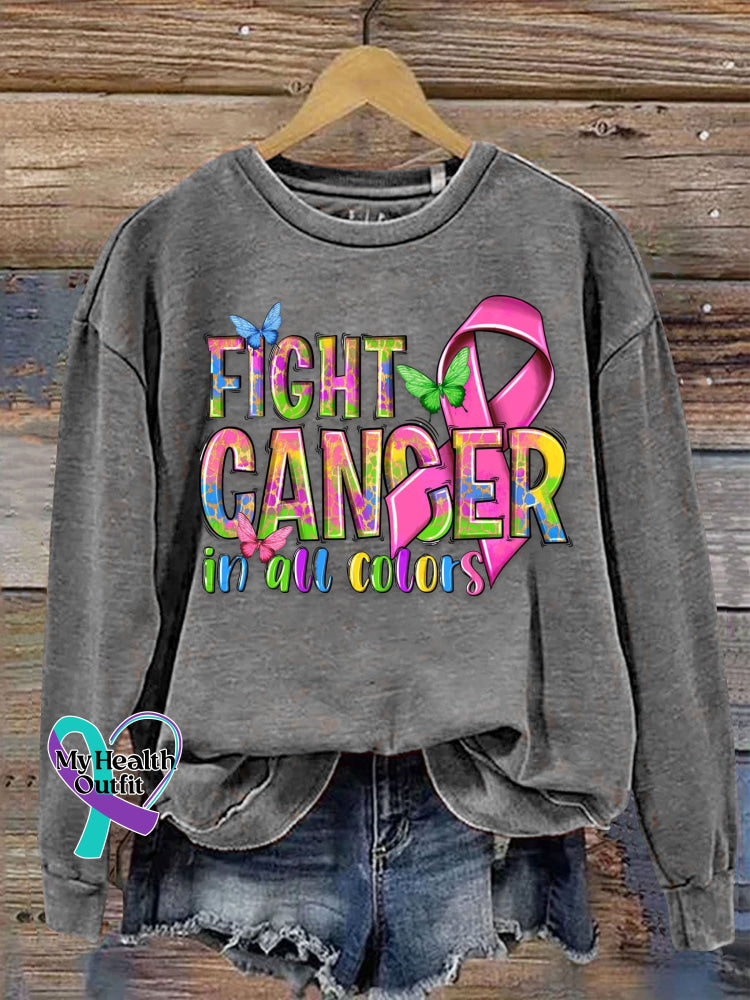 Fight Cancer In All Colors Awareness Print Casual Sweatshirt Grey / S