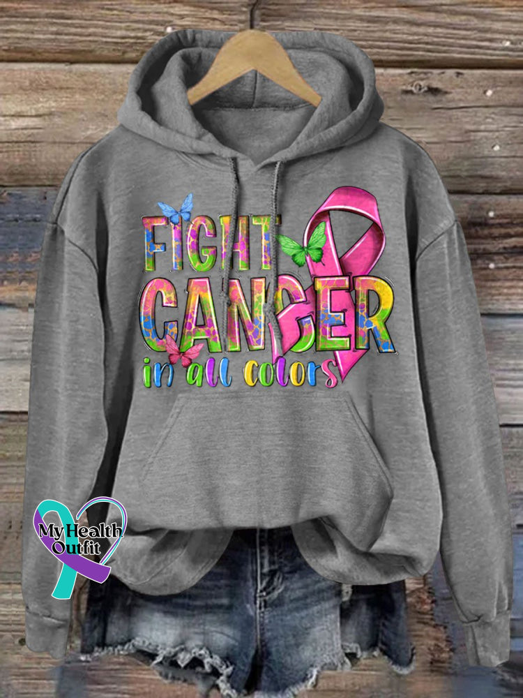 Fight Cancer In All Colors Awareness Print Casual Sweatshirt Hoodie-Grey / S