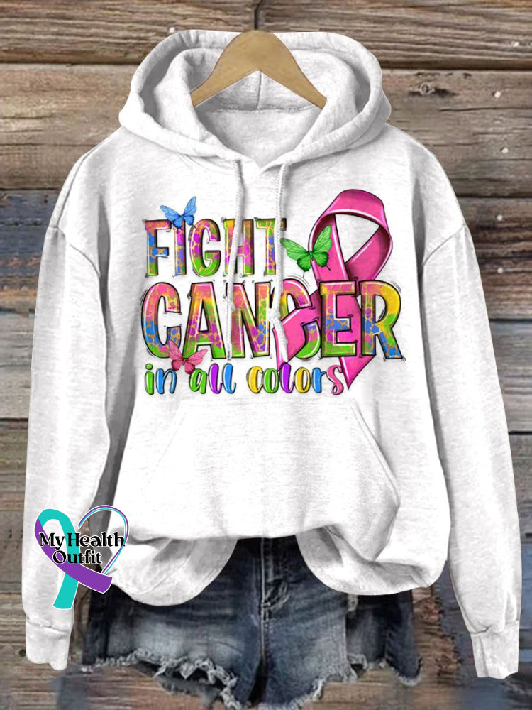 Fight Cancer In All Colors Awareness Print Casual Sweatshirt Hoodie-White / S