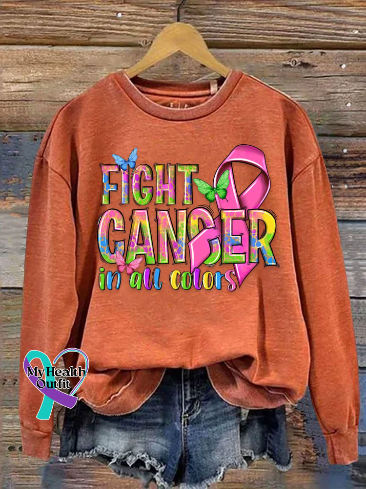 Fight Cancer In All Colors Awareness Print Casual Sweatshirt Orange / S