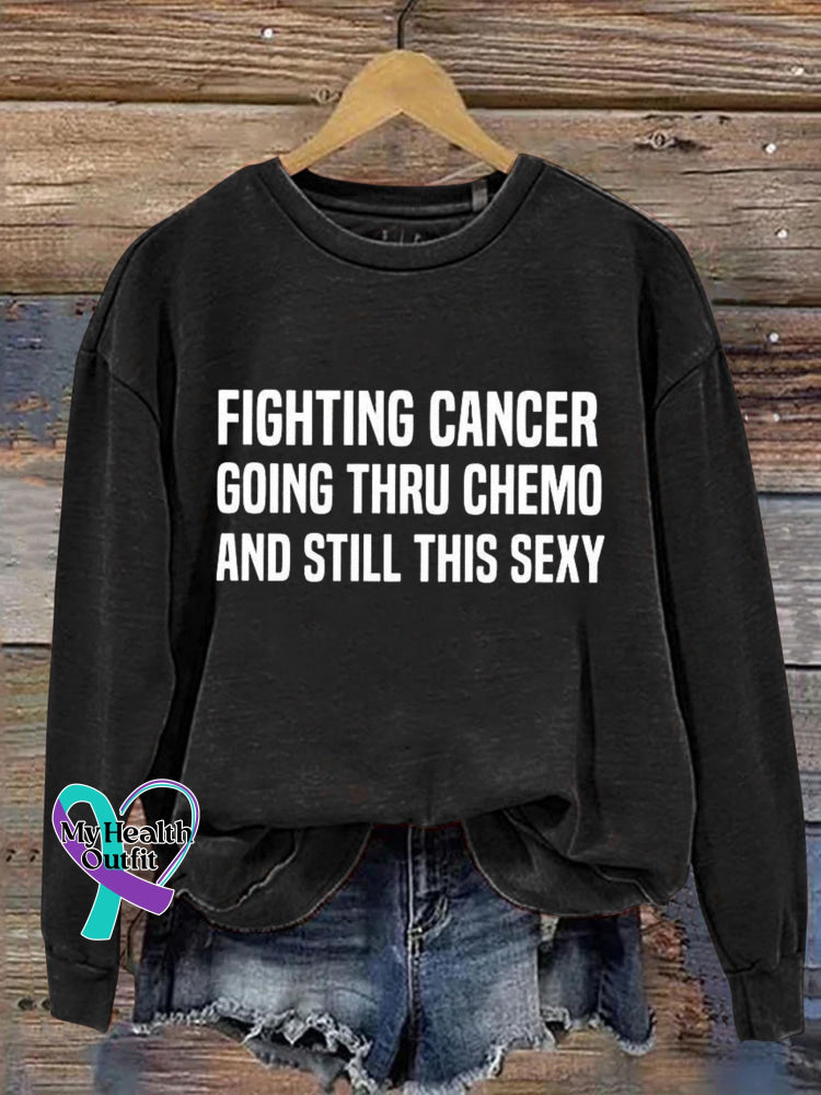 Fighting Cancer Art Print Pattern Casual Sweatshirt Black / S