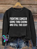 Fighting Cancer Art Print Pattern Casual Sweatshirt Black / S