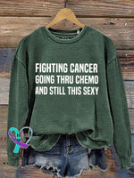 Fighting Cancer Art Print Pattern Casual Sweatshirt Green / S