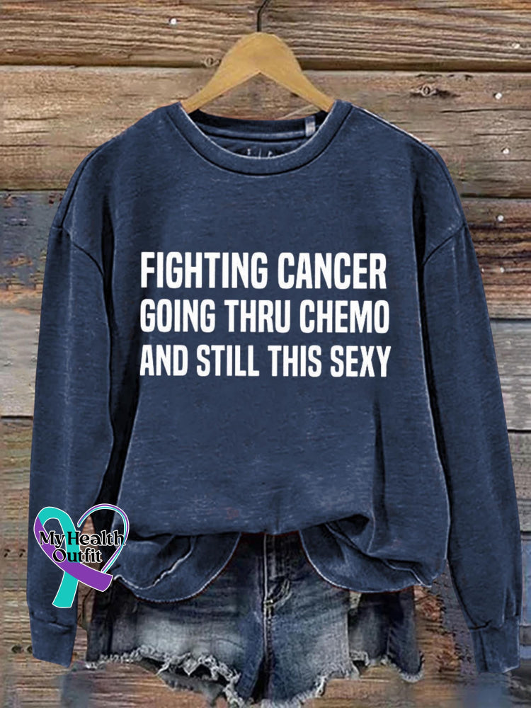 Fighting Cancer Art Print Pattern Casual Sweatshirt Navy / S