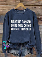 Fighting Cancer Art Print Pattern Casual Sweatshirt Navy / S