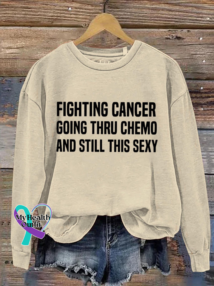 Fighting Cancer Art Print Pattern Casual Sweatshirt Sand / S