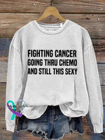 Fighting Cancer Art Print Pattern Casual Sweatshirt White / S