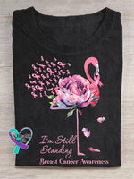 Flamingo I’m Still Standing Floral Breast Cancer Awareness T-Shirt Black / S