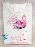 Flamingo I’m Still Standing Floral Breast Cancer Awareness T-Shirt White / S