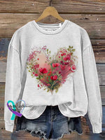 Flora Heart Vintage Art Print Casual Sweatshirt White / S
