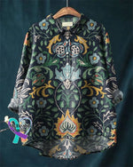 Floral Art Print Linen Casual Button Shirt Multicolor / S