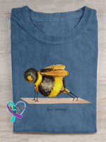 Funny Bee Strong Art Print Casual Cotton T-shirt Blue / S
