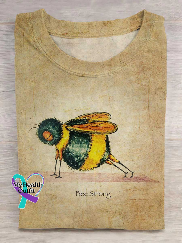Funny Bee Strong Art Print Casual Cotton T-shirt Multicolor / S