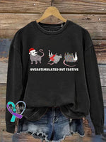 Funny Christmas Overstimulated But Festive Print Casual Sweatshirt Black / S