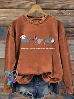 Funny Christmas Overstimulated But Festive Print Casual Sweatshirt Orange / S