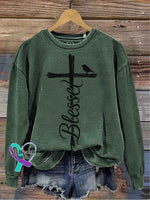 God Blessed Art Vintage Print Casual Sweatshirt Green / S