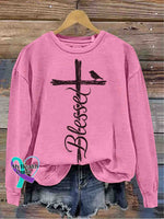 God Blessed Art Vintage Print Casual Sweatshirt Pink / S