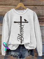 God Blessed Art Vintage Print Casual Sweatshirt White / S