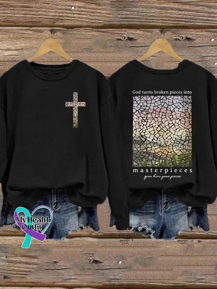 God Turns Broken Pieces Into Masterpieces Casual Sweatshirt Black / S