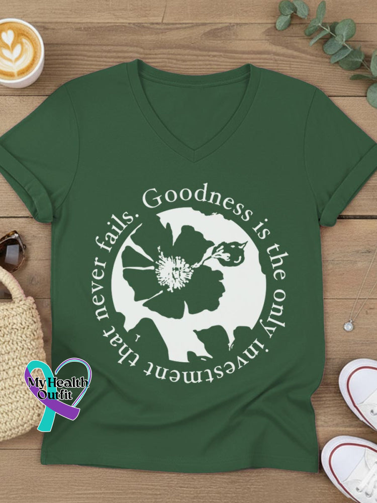 Goodness Art V-neck Casual T-Shirt Green / S