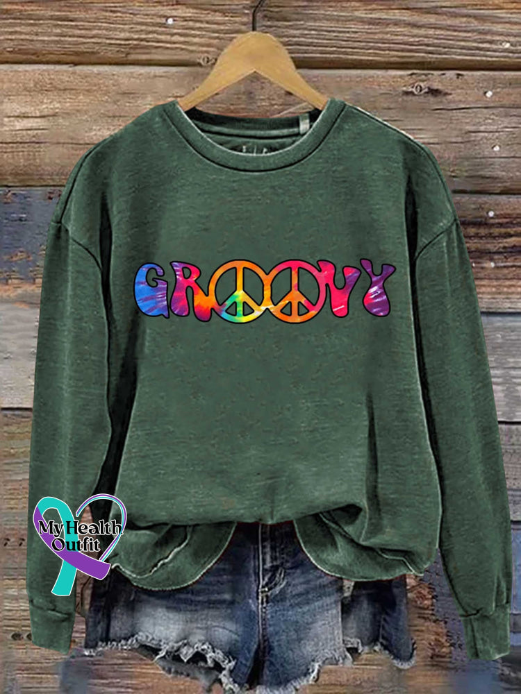 Groovy Peace Sign Casual Sweatshirt Green / S
