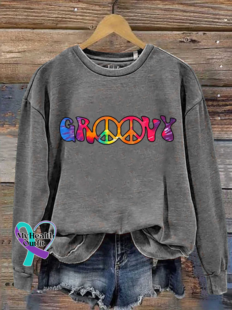 Groovy Peace Sign Casual Sweatshirt Grey / S