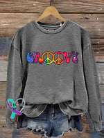 Groovy Peace Sign Casual Sweatshirt Grey / S