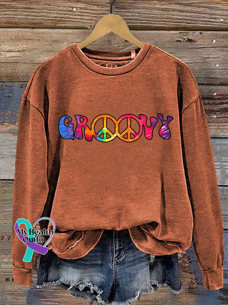 Groovy Peace Sign Casual Sweatshirt Orange / S