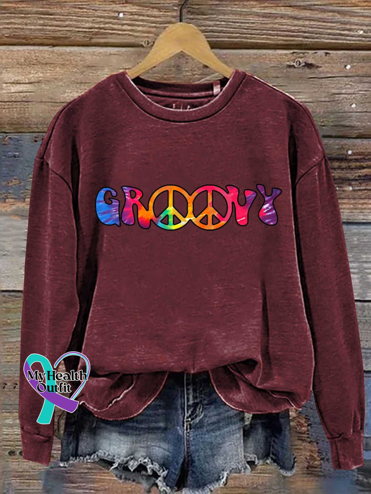 Groovy Peace Sign Casual Sweatshirt Red / S