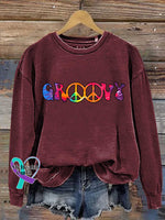 Groovy Peace Sign Casual Sweatshirt Red / S