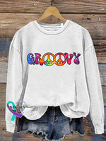 Groovy Peace Sign Casual Sweatshirt White / S